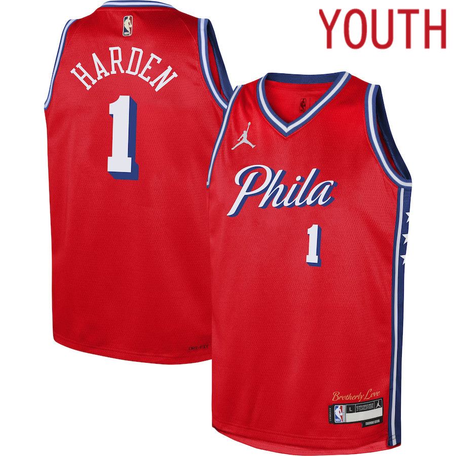 Youth Philadelphia 76ers 1 James Harden Jordan Brand Red 2022-23 Swingman NBA Jersey